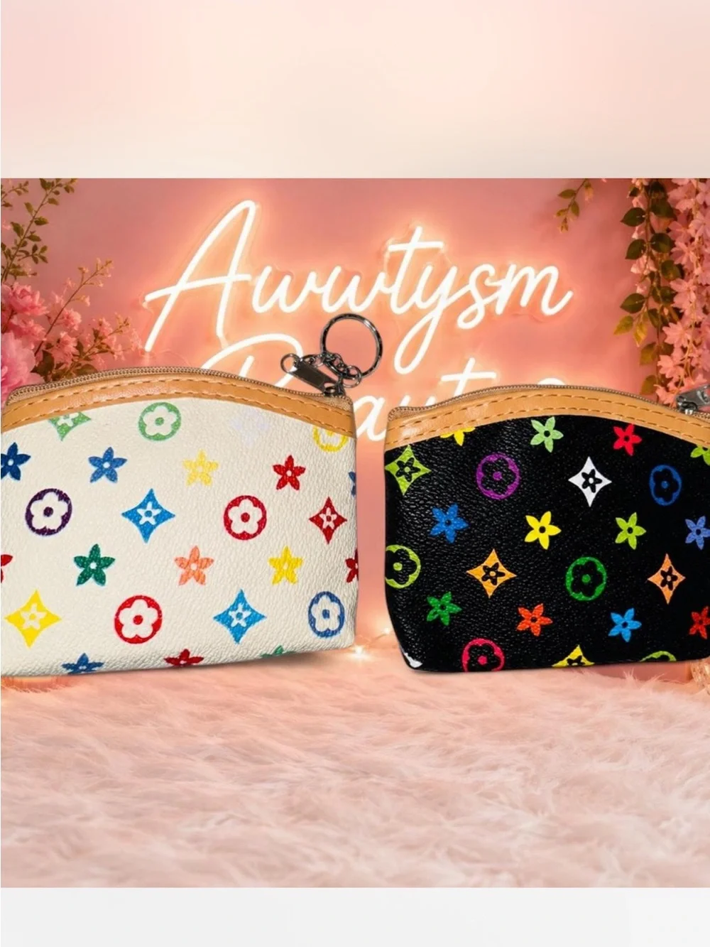 2/ Multicolor Monogram Zip Pouch - Women's Wristlet Coin Purse
